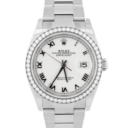 2025 PAPERS Rolex DateJust 36mm WHITE ROMAN Steel DIAMOND Oyster 126284 RBR BOX