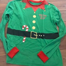 'Elf pjs Green and red Christmas long sleeve top Christmas Elf Unisex Adult