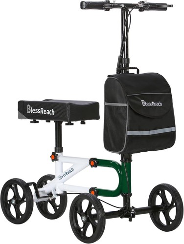 BlessReach Economy Knie Roller lenkbar Doppelbremsen. WB-2111 WEISS & GRÜN