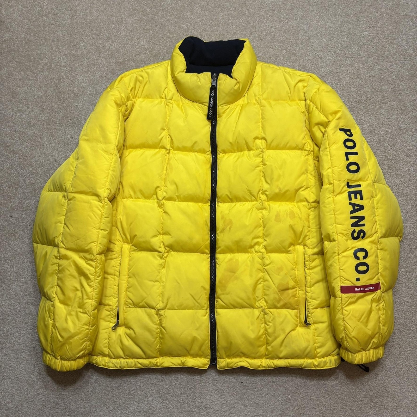 Vtg Polo Jeans Co Ralph Lauren Puffer Jacket Mens Large Yellow Down Reversible