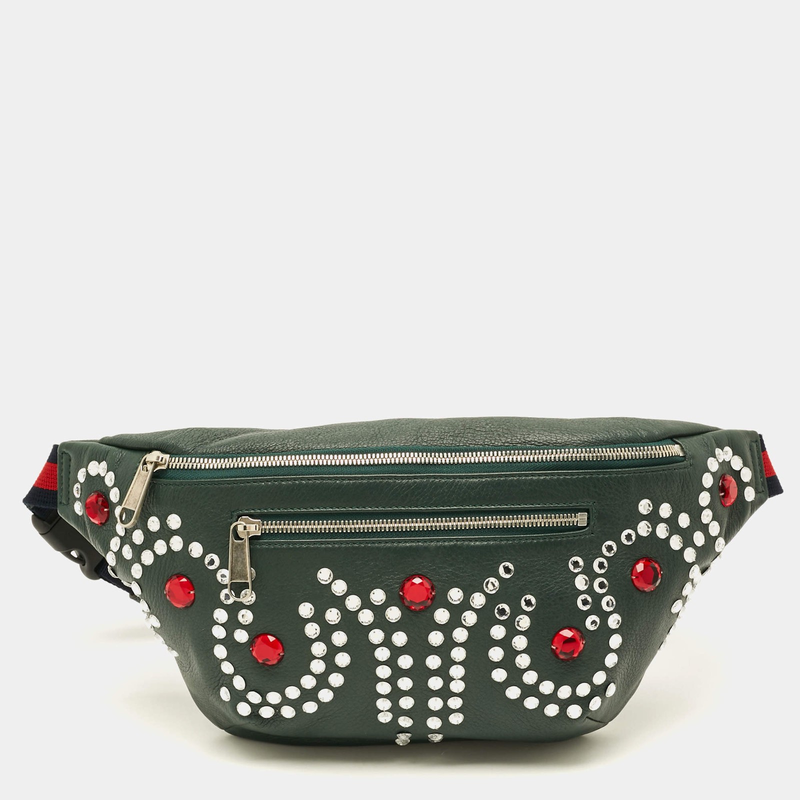 Gucci Bijou Stone Dark Green Leather Belt Bag