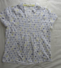 White Stuff - Size - White With Blue&Yellow Birds - 100% Cotton - Blouse