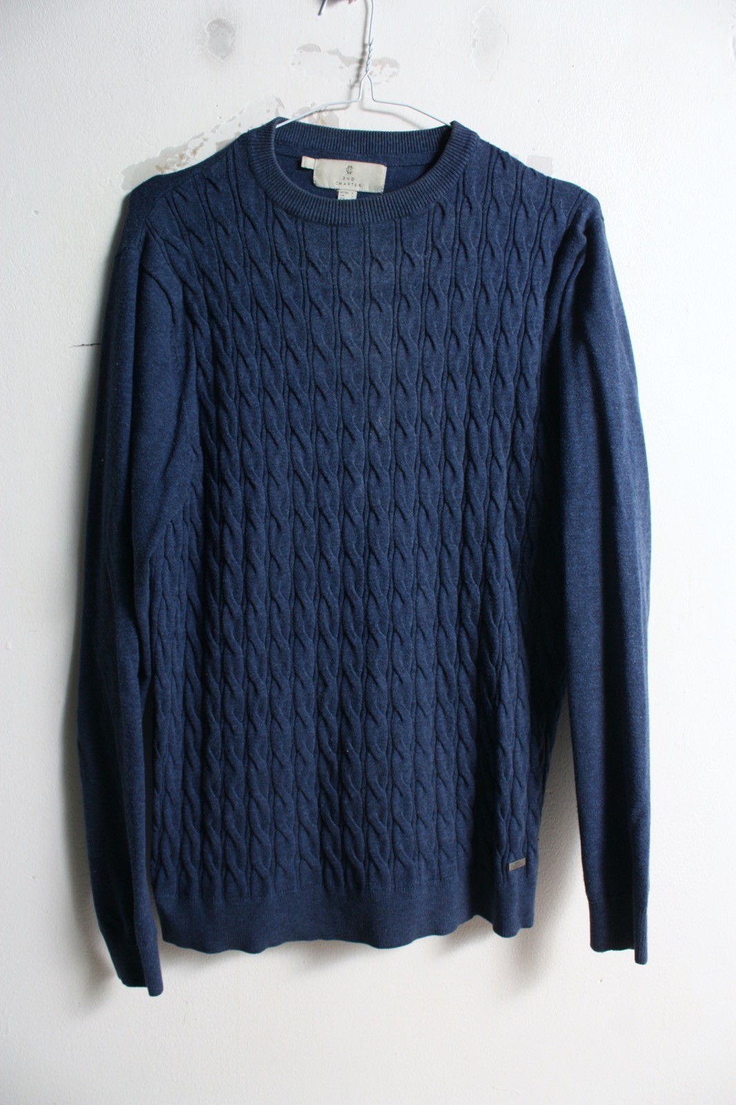 2nd Chapter Mens Cable Knit Jumper - Blue - Size S Small (k84)
