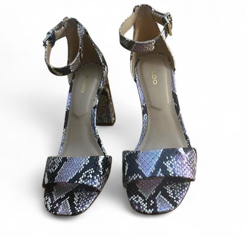 ALDO Uniolia Iridescent Snake Skin Print Sexy Open Toe Ankle Strap Block Heels