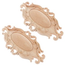 2 Pcs Wood Carved Applique Onlay for Door Cabinet Home Furniture Decor