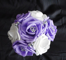 Wedding flowers bouquet Ivory ribbon diamantes rhinestones heart Bridesmaid posy