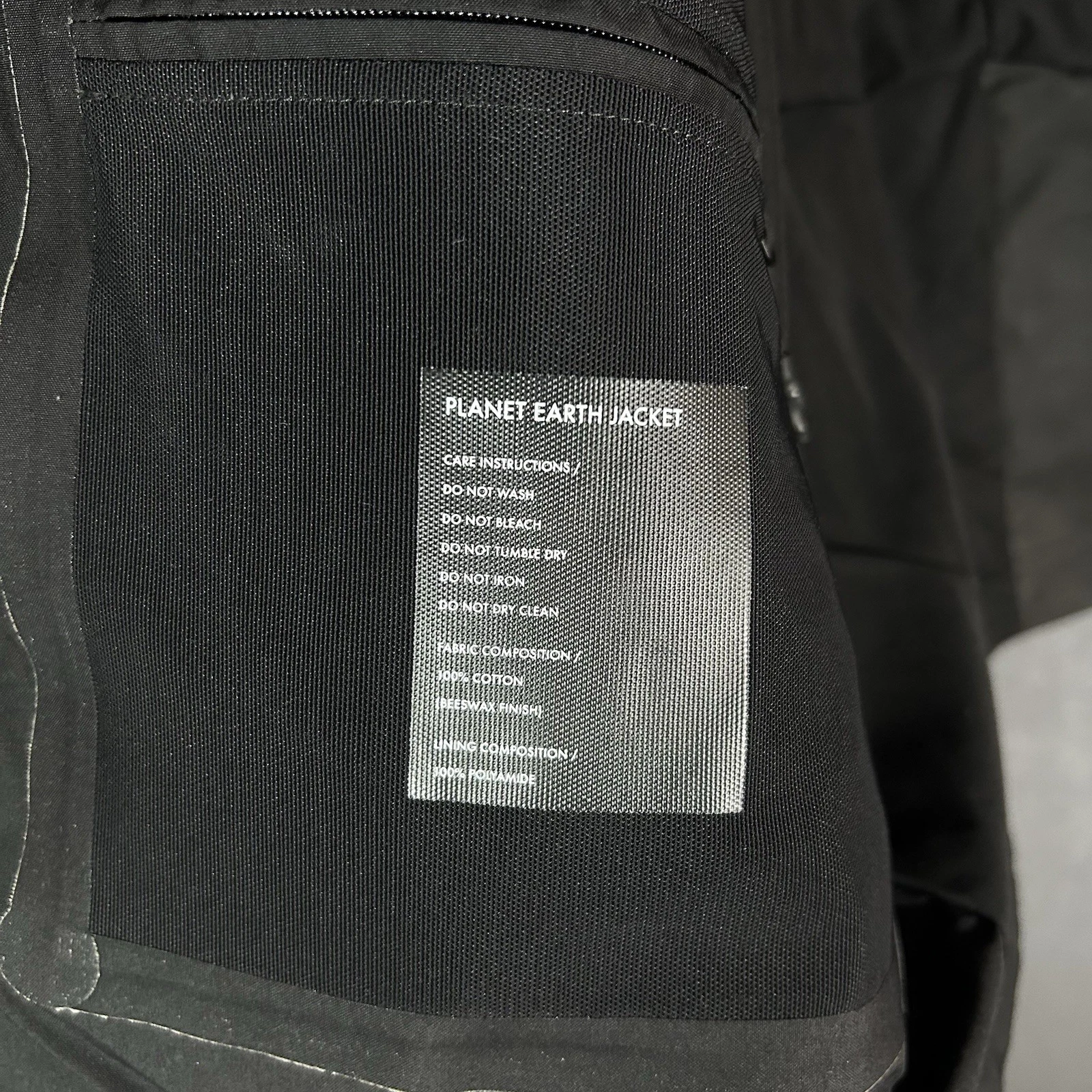 Vollebak Planet Earth Jacket Medium Black Waxed Cotton Beeswax Utility Coat - product detail image 7