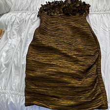 FOREVER 21 Women's Brown Strapless Bodycon Mini Dress w/ Ruffle Trim Size L