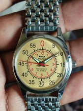 Vintage HMT Pilot Yellow Mechanical hand winding Watch Bracelet Strap 17 Jewels