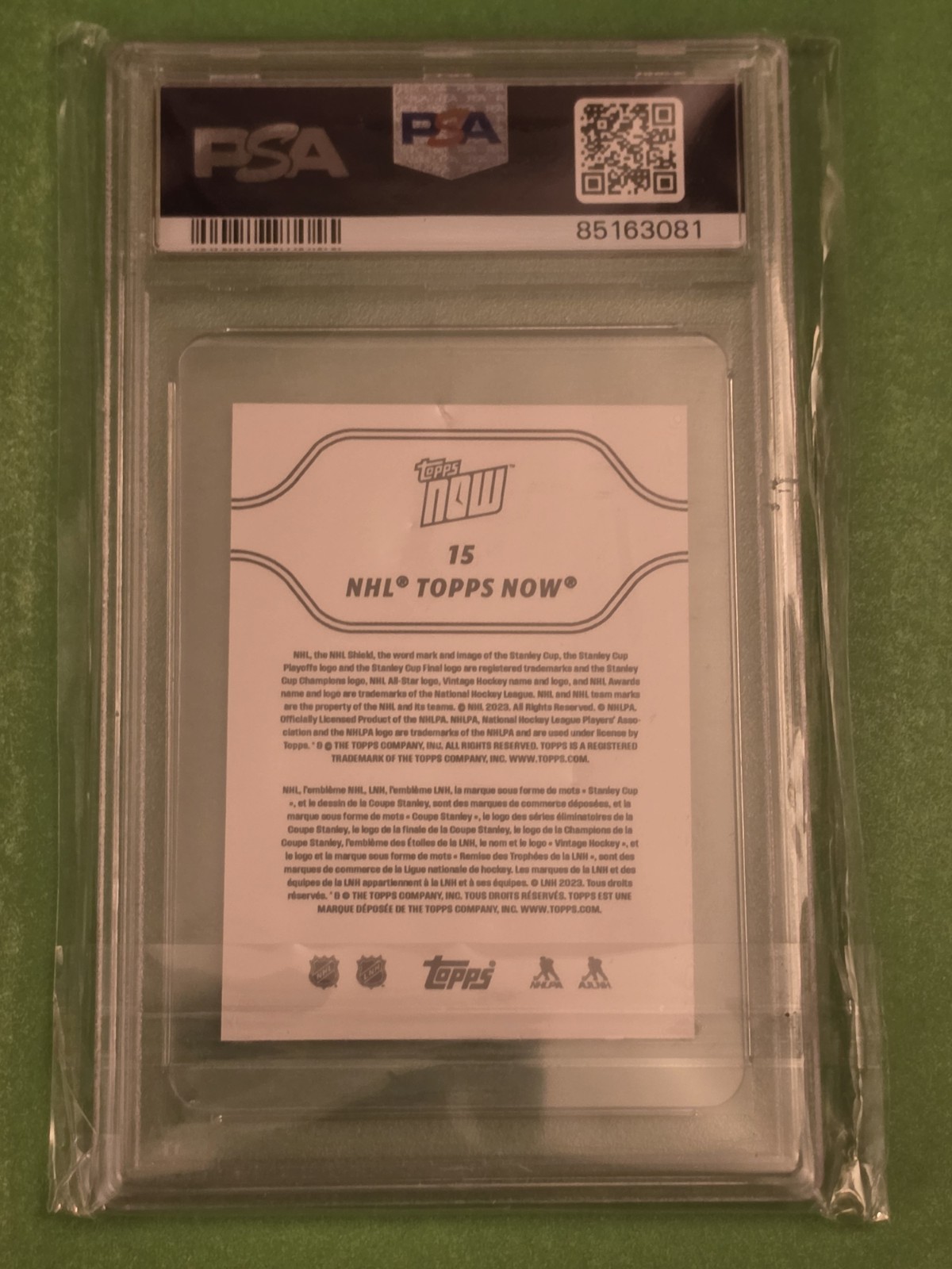 2023 Connor Bedard Topps Now Sticker 2023-24 NHL #15 Rookie Debut Goal PSA 9 view 2