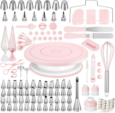 158 Pcs Cake Decorating Kit with Cake Turntable, 64 Piping Tips, 50+2 Pastry Bag