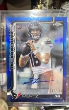 2025 Topps Chrome Graham Mertz Autographed Rookie Blue Refractor #007/150. Clean