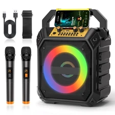 Karaoke Machine with 2 Wireless Microphones, Portable Bluetooth Speaker for A...