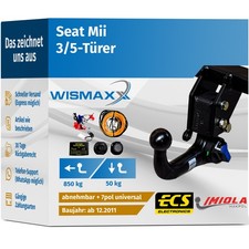 ANHÄNGERKUPPLUNG vert. abnehmbar passt für Seat Mii ab 11 +7pol E-Satz ABE