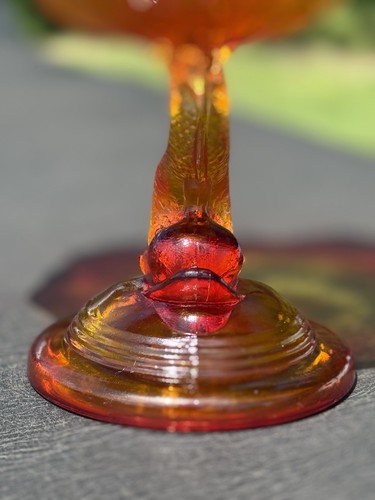 Vintage L G Wright Amberina Glass Dolphin Pedestal Compote Dish 5” - Picture 4 of 14