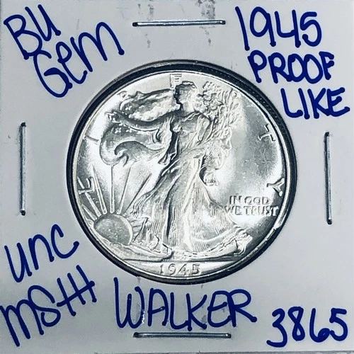 1945 BU UNCIRCULATED WALKING LIBERTY SILVER HALF DOLLAR AUTHENTIC U.S. MINT 3865