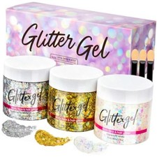 3 Colors Body Glitter Face Glitter,80g 3 Hair Glitter Gel Set