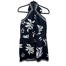 LOFT NWT Fern Linen Blend Black White Halter Lined Mini Dress Size 14