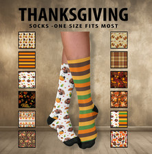 Thanksgiving Unisex Socks 1 - Festive Fall Print with Turkeys  Pilgrim Hats