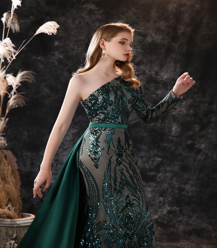 fishtail evening dress Sequins Women's Fishtail Dress Long Sleeve Evening Bridal Wedding Gown Slim  Fit