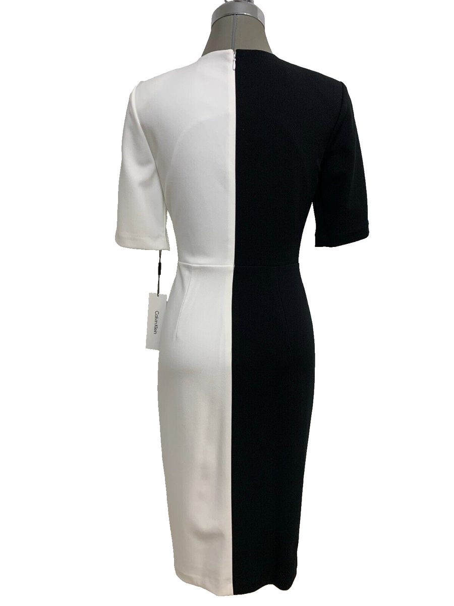 half black half white dress And And Cookie A-Line by rewstudio Fit Fitted at bust and waist Loose a Calvin Klein NWT Elegant BLACK/WHITE