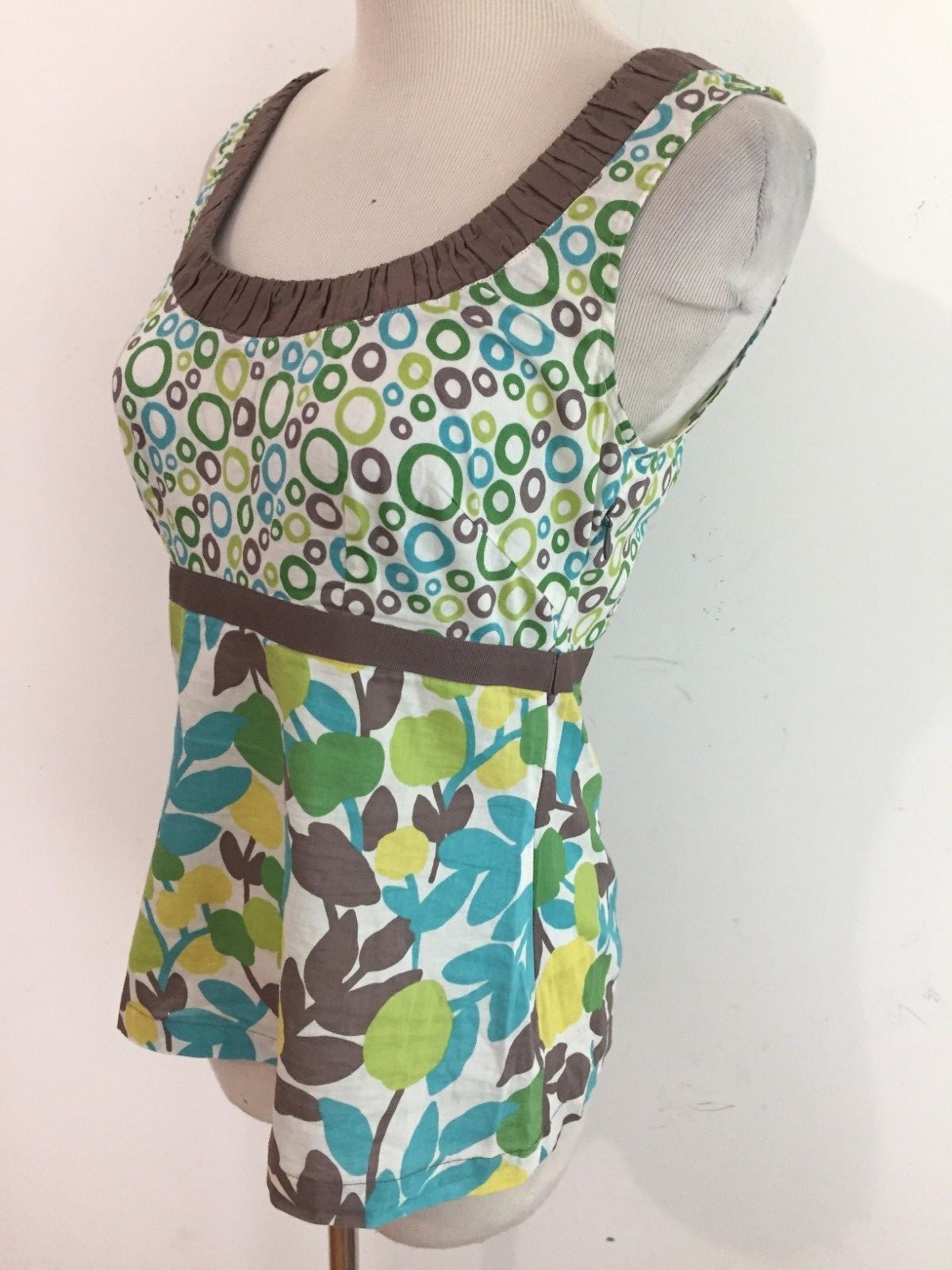 Boden Sleeveless Empire Cami Top White Aqua Lime Emerald Taupe Cotton Size 2 image 4