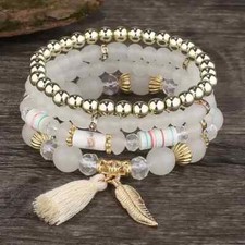 4 PC Handmade Bohemian Beaded Stackable Stretch Bracelet Set New Free Ship 8180