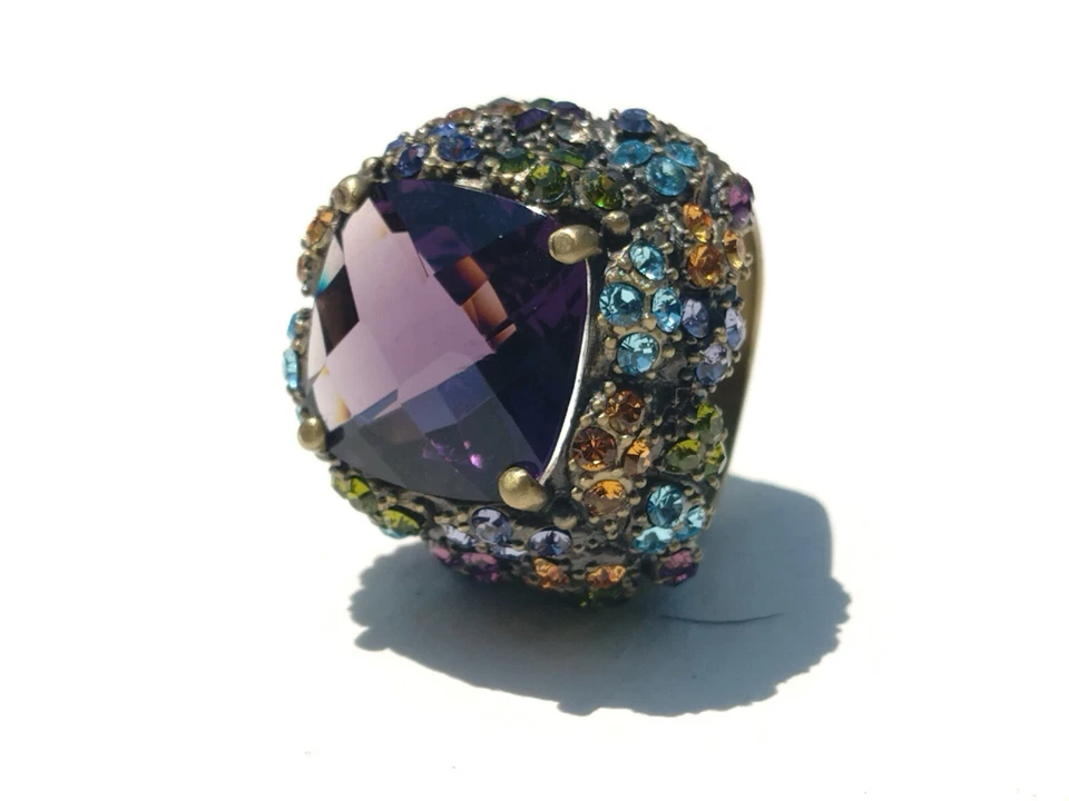 Anéis multicoloridos Heidi Daus, Swarovski, ametista TearDrop/pedra quadrada tamanho 10 - Imagem 4 de 4