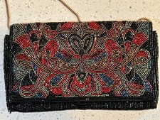 DELILL Elegant Beaded Evening Purse Flap Clutch - Long Chain Strap - Hong Kong