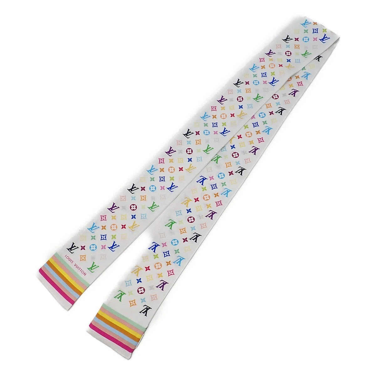 Louis Vuitton Bandeau Multicolor Scarf M71991 100% Silk White 