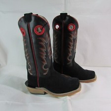 Old West Youth Kid's Square Toe Suede Western Boots Black 8203