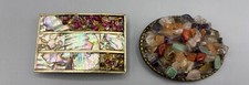 Vtg 2 Pc Stone Shell Bead Inlay Belt Buckle Set Oval Rectangle