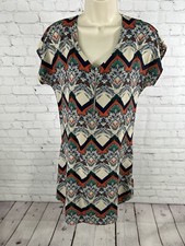 Caramela Multicolored Short Sleeve Chest Zip Pullover Shift Dress USA Women’s S
