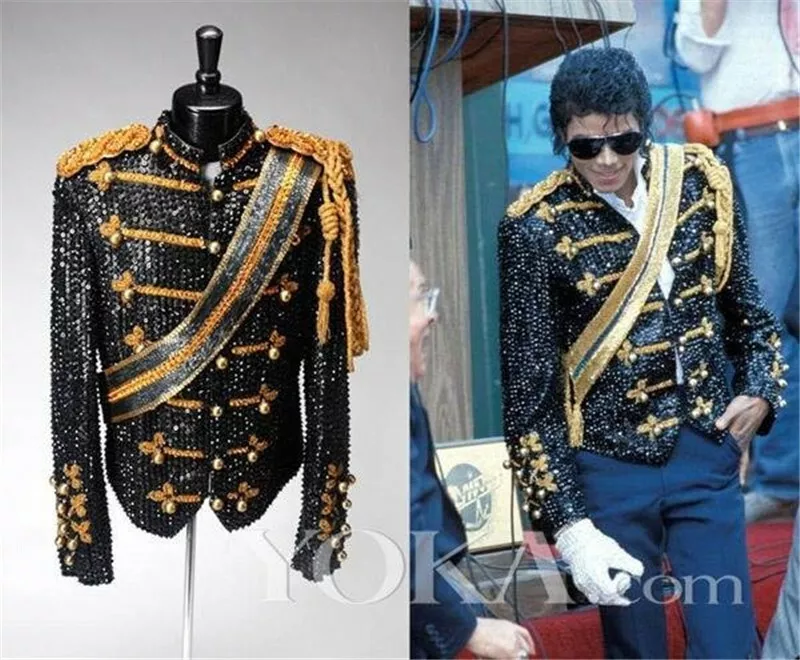 MJ Michael Jackson Costume Classical Sequin Jacket Mens Fancy Dress Costume  Coat