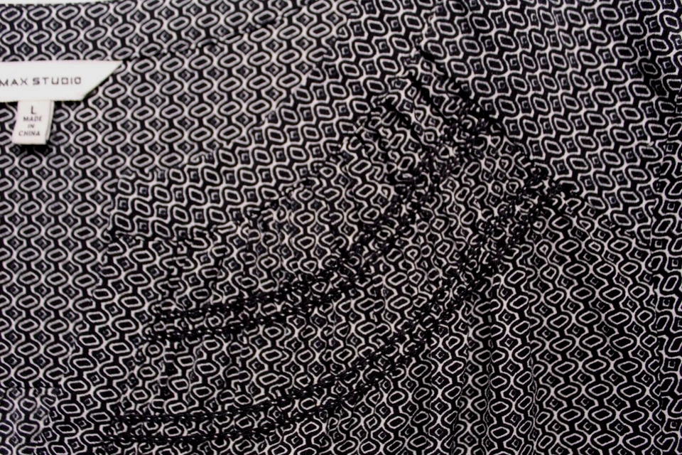 BLUSA TÚNICA MAX STUDIO Damas Talla L Negro Blanco Geo Estampado Mangas Largas Sedosa Foto 4 de 4