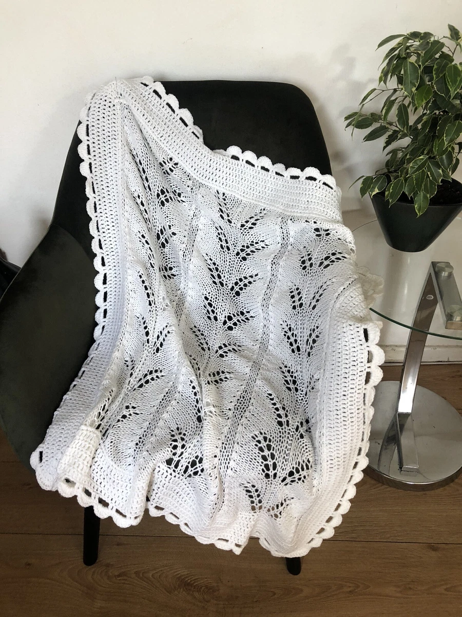 Hand Knitted Baby Shawl Blanket Baby Shower White 36in x 34in New In Gift Box