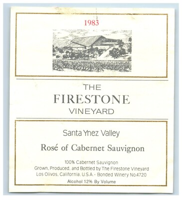 Vintage Firestone Vinyard Santa Ynez Valley Paper Wine Label Original S84E