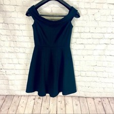 Lulus Season Of Fun Black Off The Shoulder Skater Fit and Flare Party Dress S