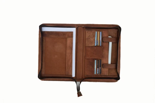 Portfolio Padfolio A4 Case Folder Business Organizer Real Leather Zippered Bag