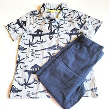 Gymboree Boys 5-6 Desert Explorer Tropical Polo Navy Linen Shorts Set NWT