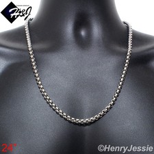 24"MEN's Stainless Steel 5mm Silver Smooth Box Link Chain Necklace NA120