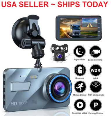 Touch Screen Dash Cam 4'' 1080P Dual Lens Car DVR Recorder Front and Rear Camera