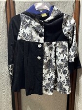 Girls Marla Elena Black White Patchwork Floral Fleece Lined Coat Size 6 MUST SEE