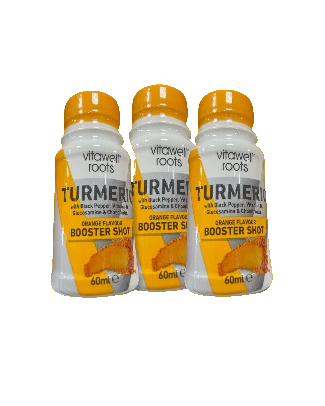 3 x Vitawell Roots Turmeric & Black Pepper Orange Flavour Booster Shot