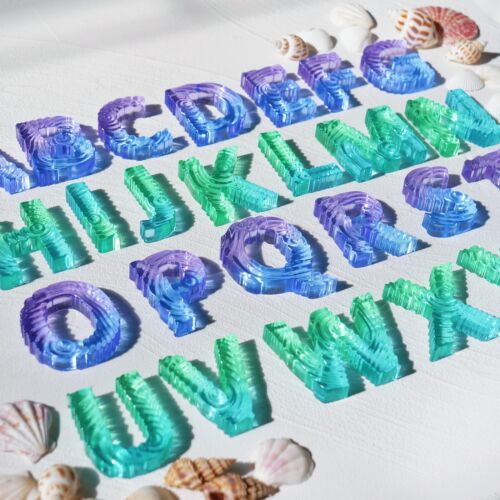 Letter Molds for Resin, Ocean Wave Texture Alphabet Resin Molds Silicone, Lar... - Picture 3 of 6