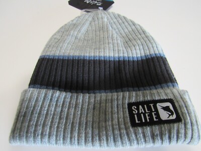 Mens Salt life Gray Blue Ribbed Beanie One Size Nwt