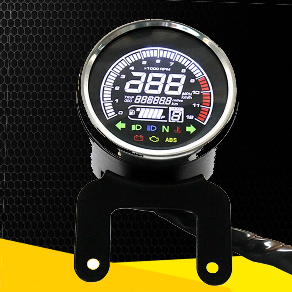 Universal 12V Motorcycle LCD Digital Odometer Speedometer Tachometer Fuel Gauge - Image 2 of 4