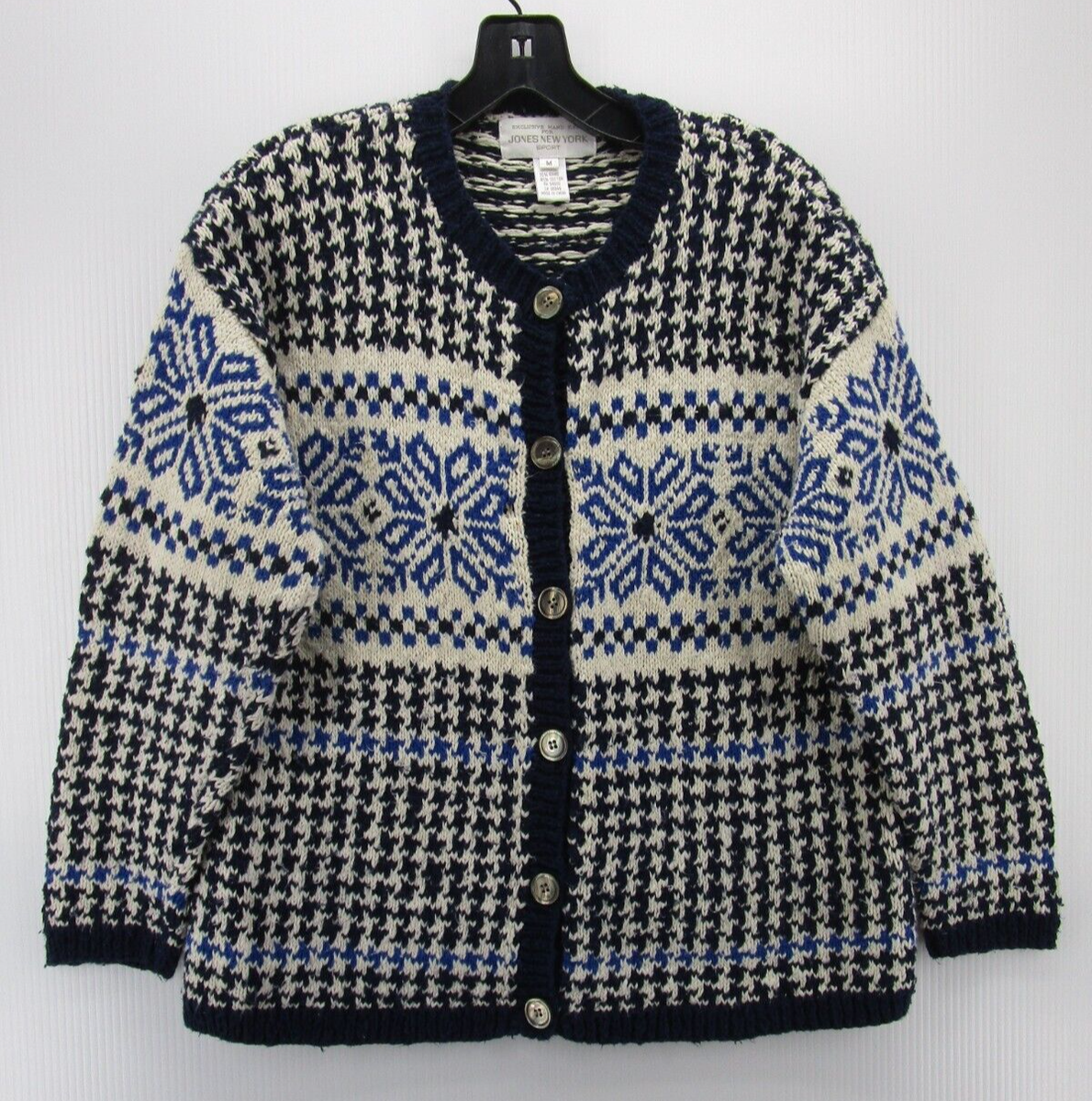 VINTAGE Jones New York Sweater Women Medium Blue Cardigan