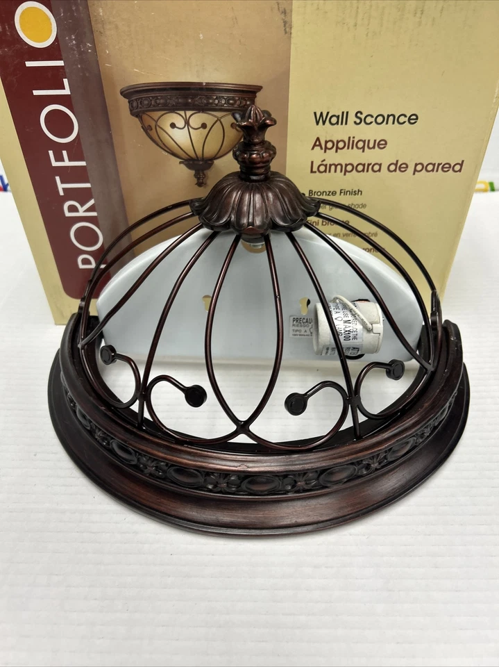 Aplique de pared de colección lámpara de metal lámpara acabado bronce falta vidrio por folio Foto 3 de 4