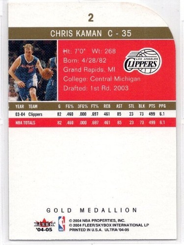 2004-05 Fleer Ultra Chris Kaman Gold Medallion Die-Cut #2 - Picture 2 of 2